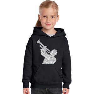 LA Pop Art Girl's Word Art Hooded Sweatshirt - ALL TIME JAZZ SONGS - 1 of 4