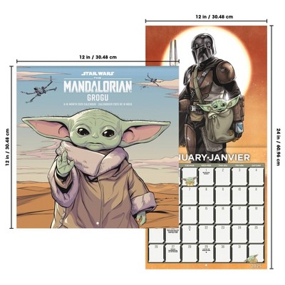 Trends International 2025 Star Wars Mandalorian Grogu Bilingual French Wall Calendar: Monthly 12x12" Paper, All Ages
