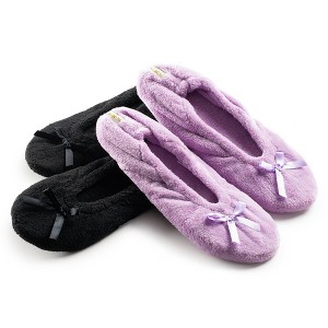 Roxoni Women's Plush Terry Cotton & Velour Ballerina Slippers – 2-Pack of Cozy Indoor Footwear - 1 of 4
