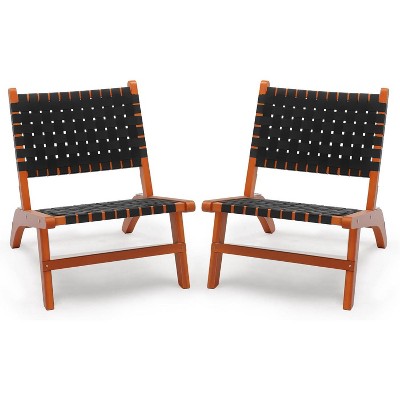 VINGLI Wooden Outdoor Chair, All-Weather Patio Seat with PE Woven Fabric, Adirondack Chair for Lawn, Balcony, Deck