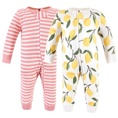 Hudson Baby Infant Girl Cotton Sleep and Play, Lemon, 3-6 Months