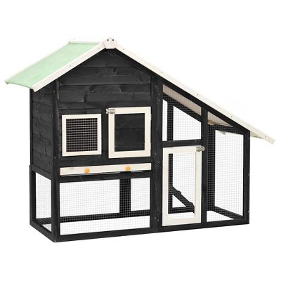 vidaXL Rabbit Hutch 2-Tier Bunny Cage with Pull Out Tray House Solid Fir Wood - Gray and White