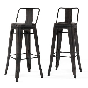 Sapphtopaz 39" Metal Bar Stool Industrial High Chair with Footrest and Slat Backrest Counter Height Barstools Set of 2 for Kitchen Island - 1 of 4