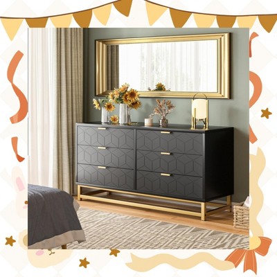 Garvee Sleek White 6-Drawer Dresser with Gold Accents – Stylish Storage Organizer on Metal Legs for Bedroom, Living Room, or Hallway
