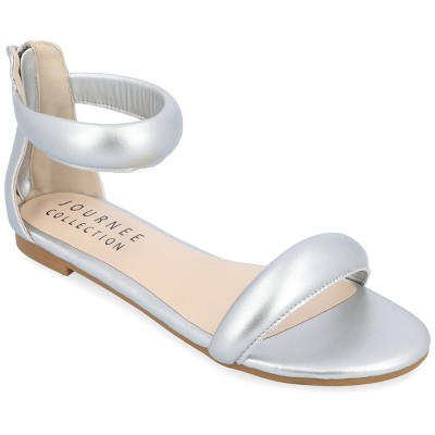 Journee Collection Womens Peytonn Back Heel Zip Ankle Strap Sandals Silver 5.5