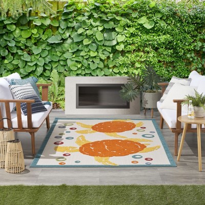 Teal Multi Whimsical Turtle 6' x 9' Indoor/Outdoor Area Rug