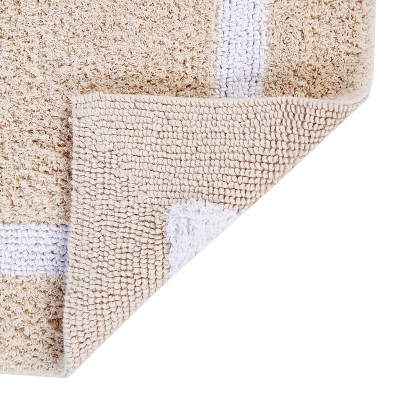 Sand and White Cotton Tufted Reversible Bath Rug Set
