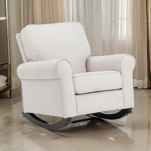 Royal Hampton 37 Inch Rocking Chair, Pocket Coil Seat, Wood Frame, Soft Beige Upholstery - 1 of 4