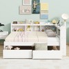Full Size L-shaped Bookcases Bed with Power Outlets and Two Drawers - 2 of 4
