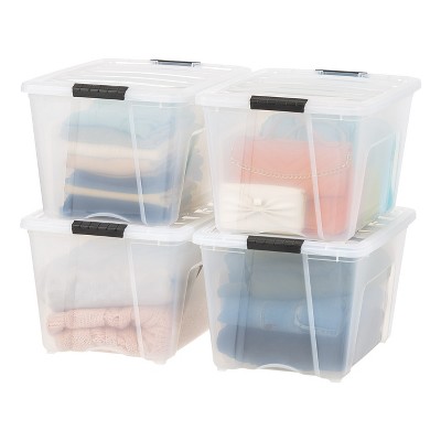 Iris 32 Qt. Stack & Pull Clear Plastic Storage Box, Lid Gray (Pack of 5)
