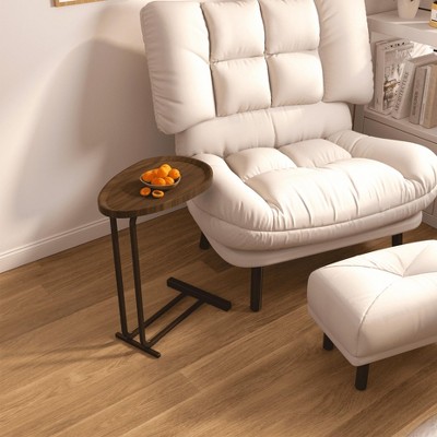 MAYEERTY C-Shaped Side Table, Wood End Table with Metal Frame Slide for Bedroom Living Room