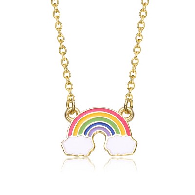 Guili Kids Sterling Silver 14k Gold Plated Rainbow Pendant Necklace, Colorful and Cheerful Design for Everyday Wear and Special Occasions