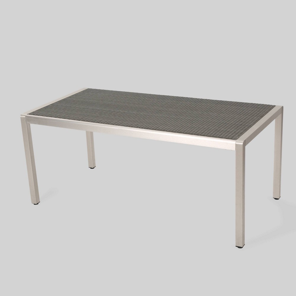 Cape Coral Rectangle Aluminum & Wicker Dining Table Silver Gray Christopher Knight Home