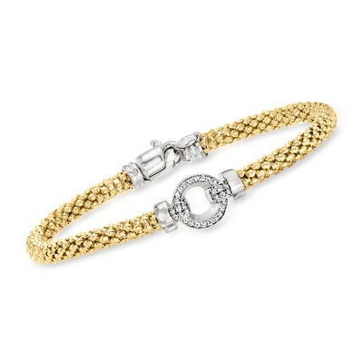 Ross-Simons Italian 0.19 ct. t.w. CZ Popcorn-Link Bracelet in Sterling Silver and 18kt Gold Over Sterling