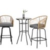 Outdoor Bar Set, 3 Pcs Patio Bar Chairs with Cushions, Bar Patio Set with 2 Height Bar Chairs and Round Bar Glass Tabletop-Coolbibila - 2 of 4