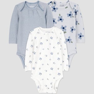 Carter's Just One You® Baby Girls' 3pk Floral Long Sleeve Bodysuit - Blue - 1 of 4