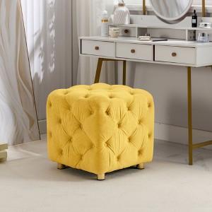 Okak Modern Velvet Upholstered Ottoman, Button-Tufted Soft Footrest Stool, Exquisite Dressing Makeup Chair for Couch Bedroom Entrance, Yellow - 1 of 4