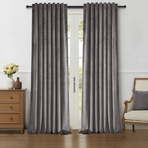 Velvet 100% Blackout Curtains , Back Tab Hooks Drapes,Room Darking Thermal Insulated Drapes(Set of 2,With Hooks) - 1 of 4