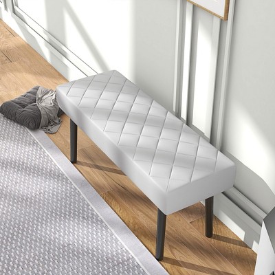 Gray Faux Leather Upholstered Ottoman Bench with Metal Legs