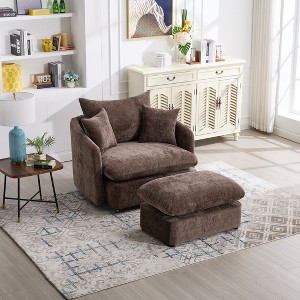 GDFStudio Sidney Modern 46" Chenille Upholstered Swivel Accent Chair with Ottoman and 3 Drawers - 1 of 4