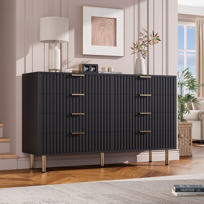 Fluted 8 Drawer Storage Dresser, Tall Modern Chest with Ample Deep Drawers and Wide Top, Wooden Organizer for Living Room, Hallway