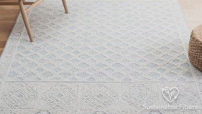 Handmade Blue Wool Abstract Tufted 6' x 6' Square Rug