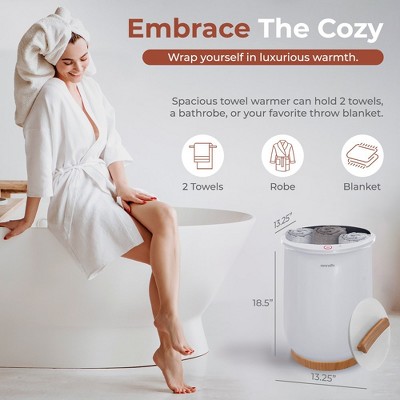 SereneLife White and Bamboo Electric Bucket Towel Warmer