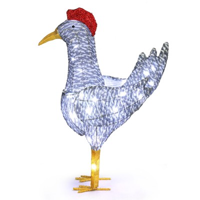 Slickblue Lighted Christmas Rooster, 50 LED Pre-Lit Outdoor Decoration, Plush Holiday Ornament, White, 2FT