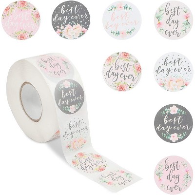 Pipilo Press 1000-Pack Pink Floral Stickers Roll, Best Day Ever, Assorted Color (1.5 Inches)