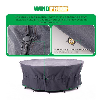 Heavy Duty Gray Waterproof Round Patio Table Cover, 96" Diameter