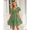 Clearlove Womens Skater Dresses V Neck Short Sleeve Tie Waist Solid Ruffle Boho Flowy Swing Mini Dress - 2 of 4
