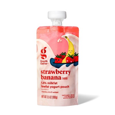 Strawberry Banana Lowfat Kids&#39; Yogurt - 4ct/3.5oz Pouches - Good &#38; Gather&#8482;_0