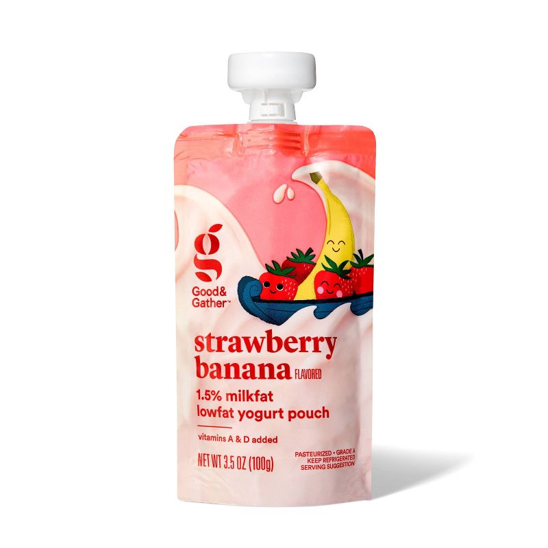 Strawberry Banana Lowfat Kids&#39; Yogurt - 4ct/3.5oz Pouches - Good &#38; Gather&#8482;, 3 of 10