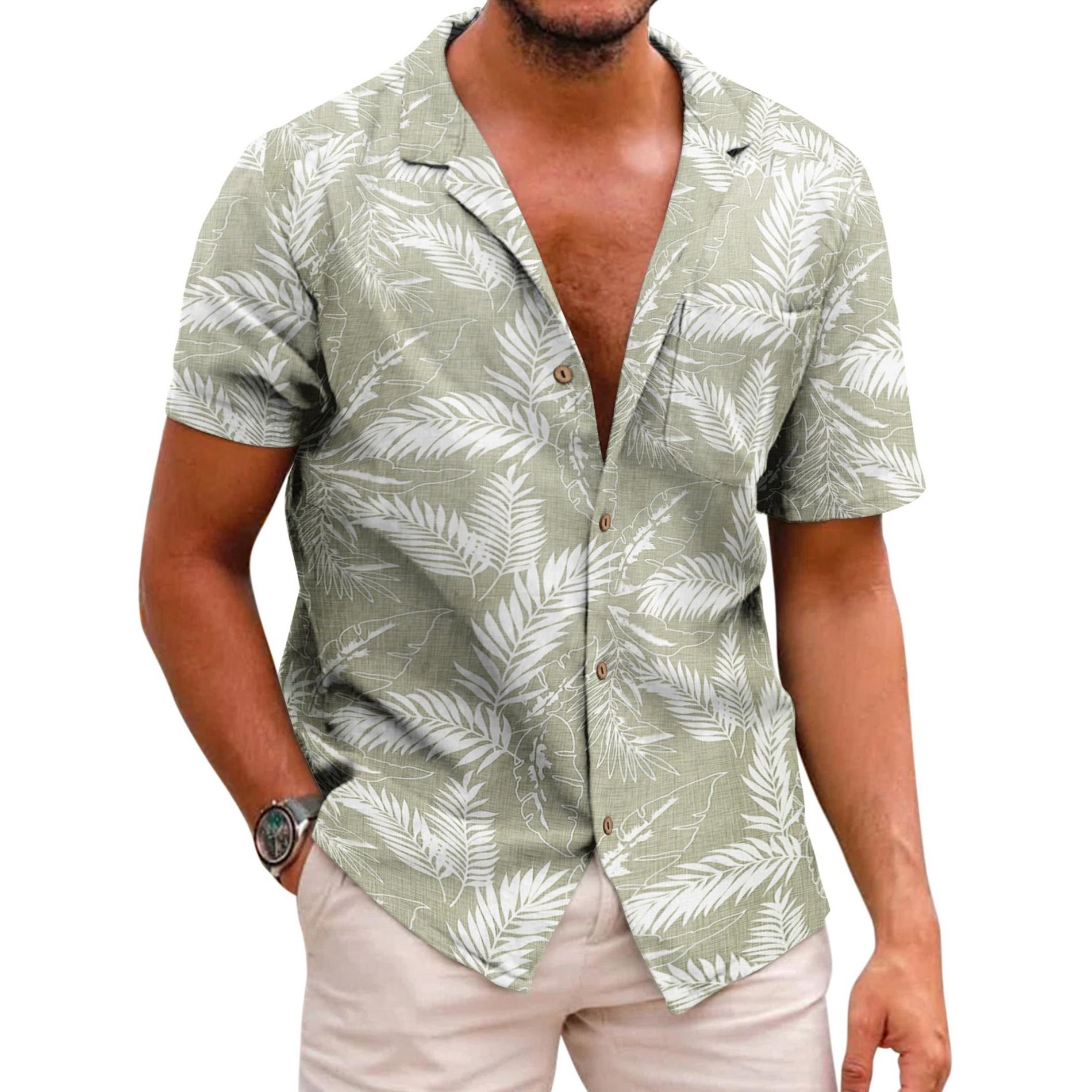 COOFANDY Men's Hawaiian Floral Shirts Cotton Linen Button Down Tropical Holiday Beach Shirts