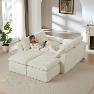 AENKYO Modular Cloud Sofa Set - Corduroy Modular Sectional Couch with Pillows, Living Room Sectional with Deep Seating & No Tools Assembly, Beige - 1 of 4