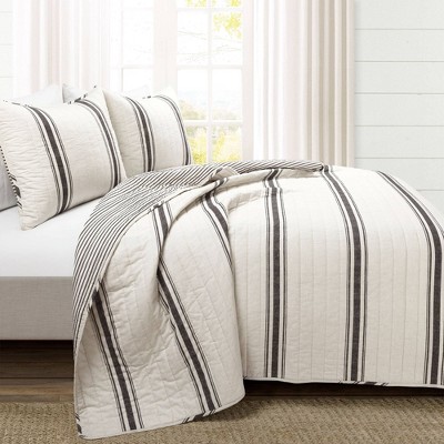 Lush Decor 3pc Full/Queen Farmhouse Striped Reversible Quilt Bedding Set Black - Lush Décor: Comforter Alternative, Cotton & Microfiber — фото 2
