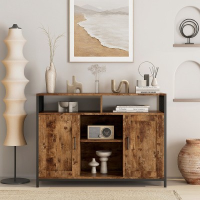 Sideboard Buffet Cabinet, Wood Coffee Bar Cabinet, Kitchen Buffet Cupboard, Console Storage Sideboard With Open Shelves & 2 Doors, Buffet Cabinet