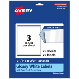 Avery Glossy White Rectangle Labels with Sure Feed, 3-1/4" x 8-3/8" - 1 of 4