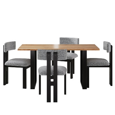 Christopher Knight Home Yvenith 5 pcs Wood and Metal Upholstered Dining Set, White/Black/Natural