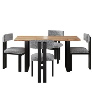 Christopher Knight Home Yvenith 5 pcs Wood and Metal Upholstered Dining Set, White/Black/Natural - 1 of 4