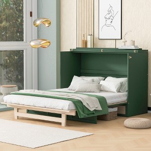 Full/Queen Size Foldable Wooden Murphy Bed Wall Bed Fame with Large Drawer- ModernLuxe - 1 of 4