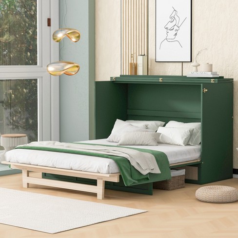 Full/Queen Size Foldable Wooden Murphy Bed Wall Bed Fame with Large Drawer- ModernLuxe - image 1 of 4