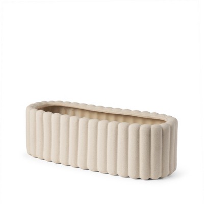HomeRoots 6" Beige Oval Ceramic Ribbed Texture Table Vase