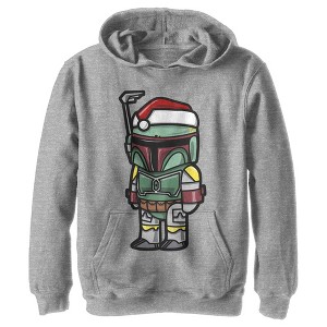 Boy's Star Wars Boba Fett Santa Hat Cartoon Pull Over Hoodie - 1 of 4