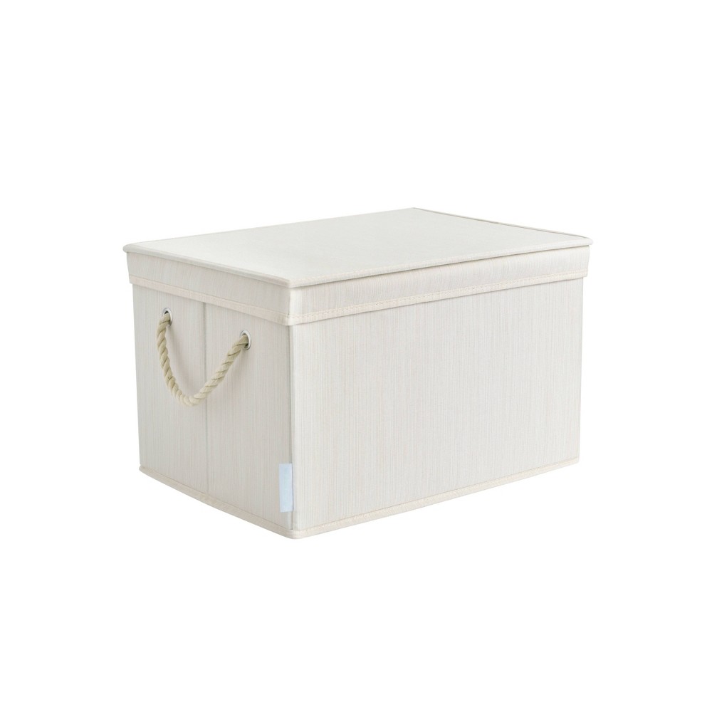 WeThinkStorage 2pk 34L Folding Fabric Storage Bin with Rope Handle and Lid Ivory