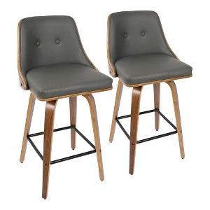 26" Mid-Century Modern 360¡ã Swivel Counter Stools with Bentwood Tapered Legs and Padded Seat (Set of 2) for Kitchen - 1 of 4