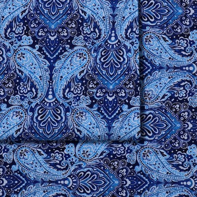 Blue Floral Cotton Flannel Queen Sheet Set with Deep Pockets