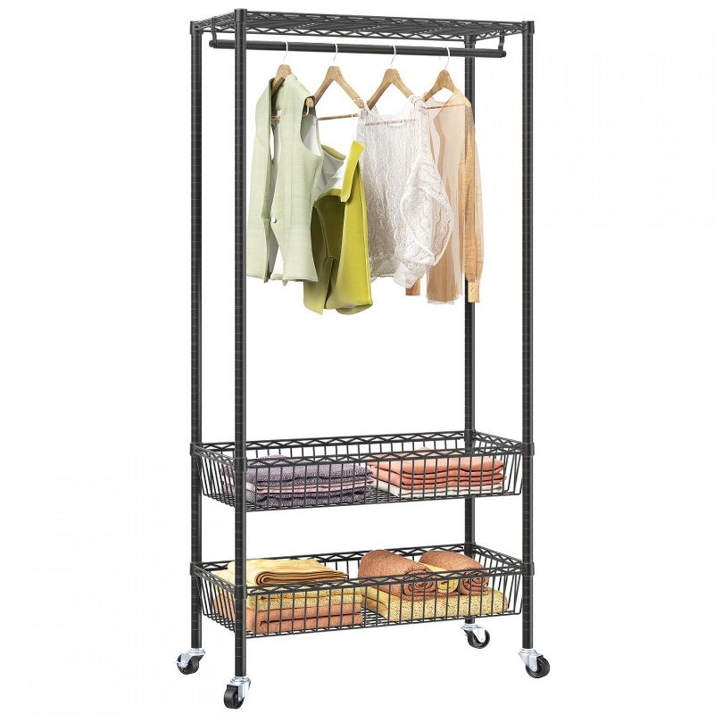 VIPEK Heavy Duty Rolling Garment Rack, Adjustable Wire Clothing Rack with Hanging Rack, Portable Closet on Wheel with Basket Closet Storage, 1 of 6
