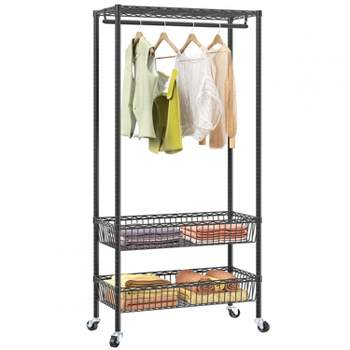 VIPEK Heavy Duty Rolling Garment Rack, Adjustable Wire Clothing Rack with Hanging Rack, Portable Closet on Wheel with Basket Closet Storage