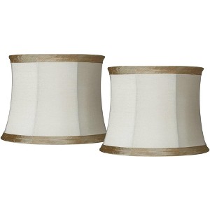 Springcrest Set of 2 Drum Lamp Shades Ivory Taupe Medium 14" Top x 16" Bottom x 12" High Spider Replacement Harp Finial Fitting - 1 of 4